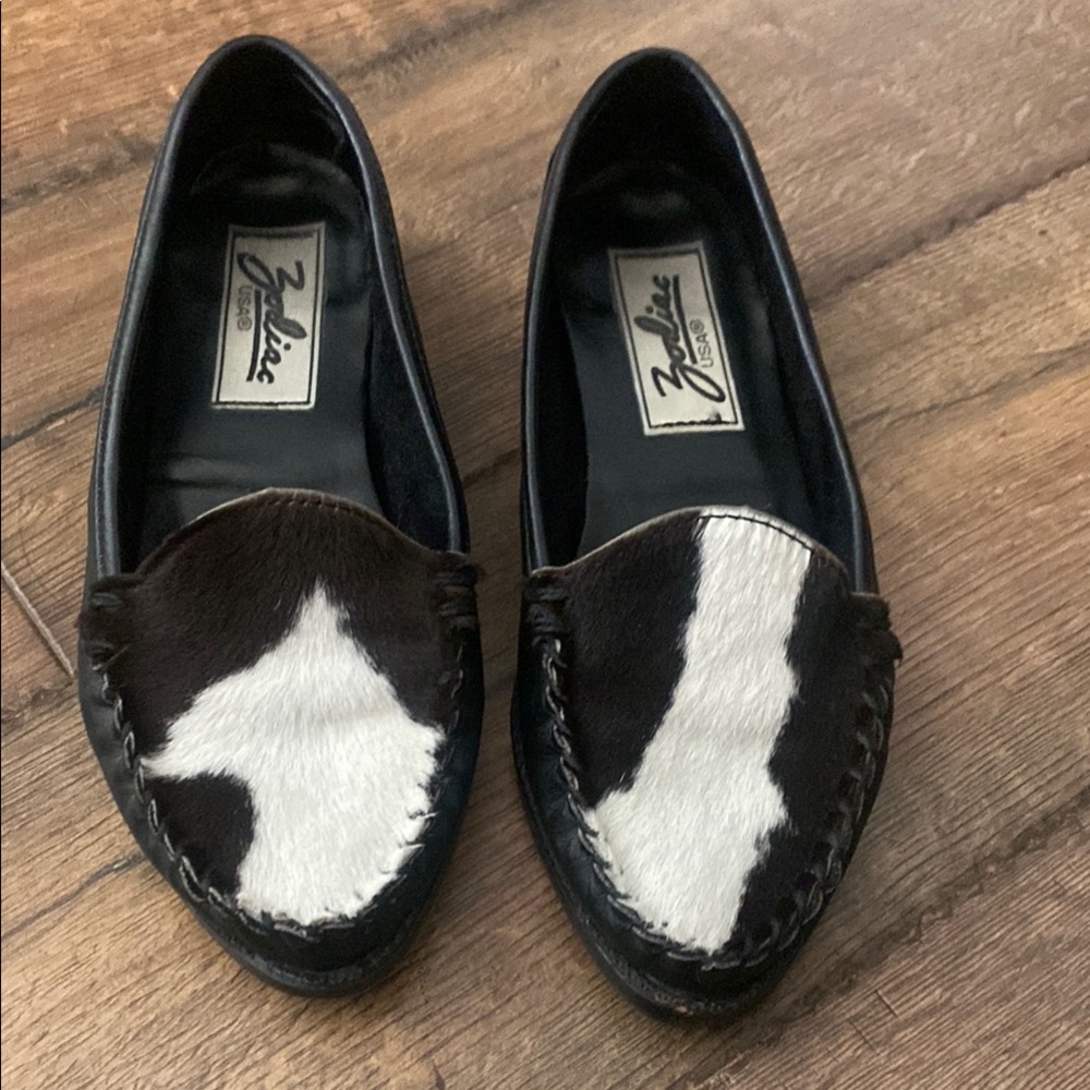 Zodiac Black and White Cowhide Loafers